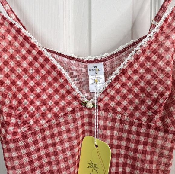 NEW BananHot Solay Skirt Top Set Small Medium Red Gingham Sheer Beach Resort - Picture 9 of 14